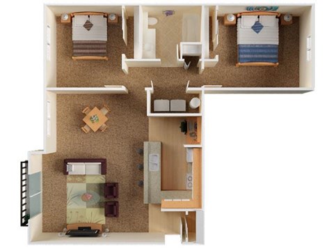 Floor plan for 2 beds, 1 bath, 925 sqft
